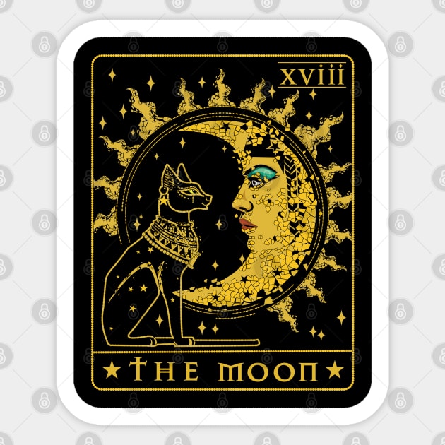 Tarot Card Crescent Moon Cleopatra And Sphynx Cat Egypt Sticker by PunnyPoyoShop